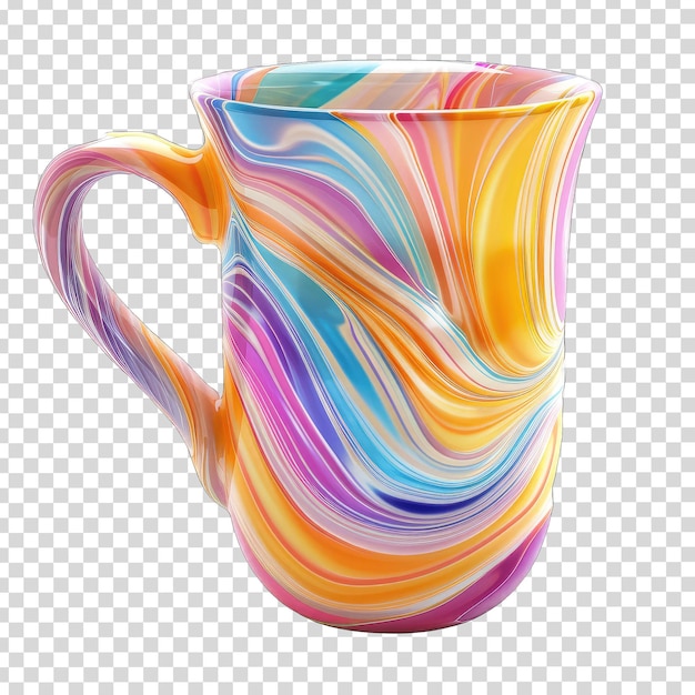 PSD uma caneca colorida com a palavra arco-íris