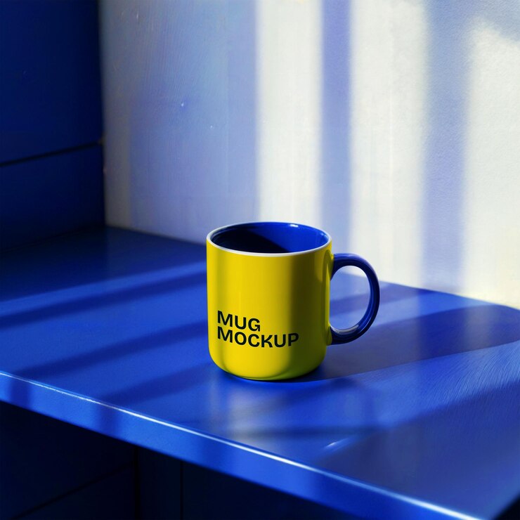 uma caneca de café amarela com a palavra scrabble