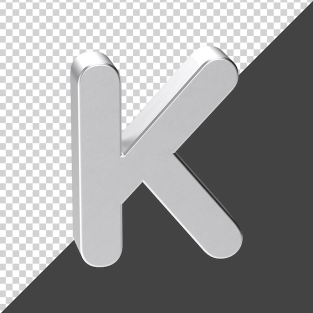 Uma carta feita de prata em renderização em 3d 3D realista letra K