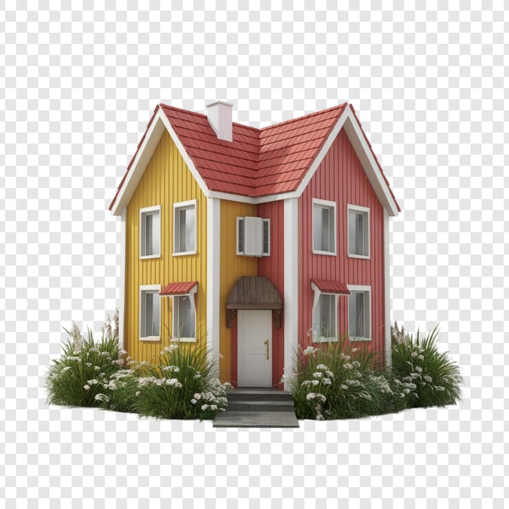 PSD uma casa colorida com um telhado vermelho