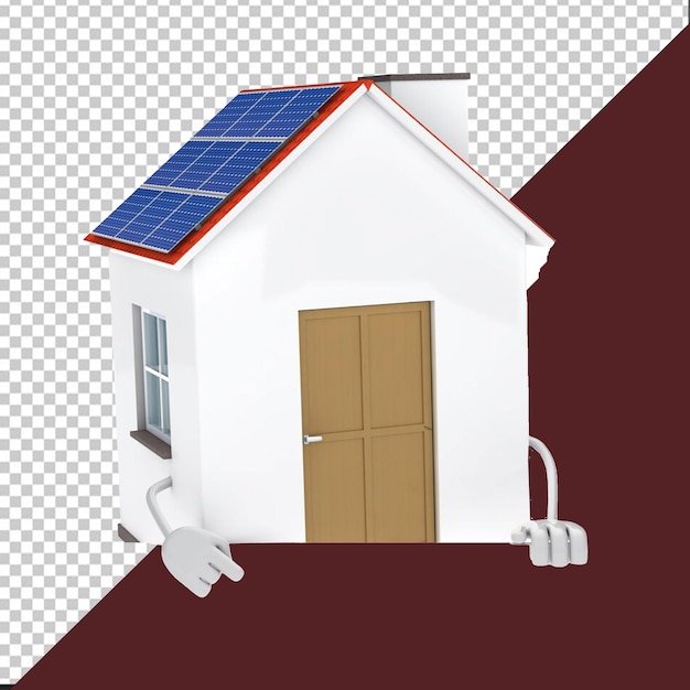uma casa com um painel solar no telhado e um telhado azul