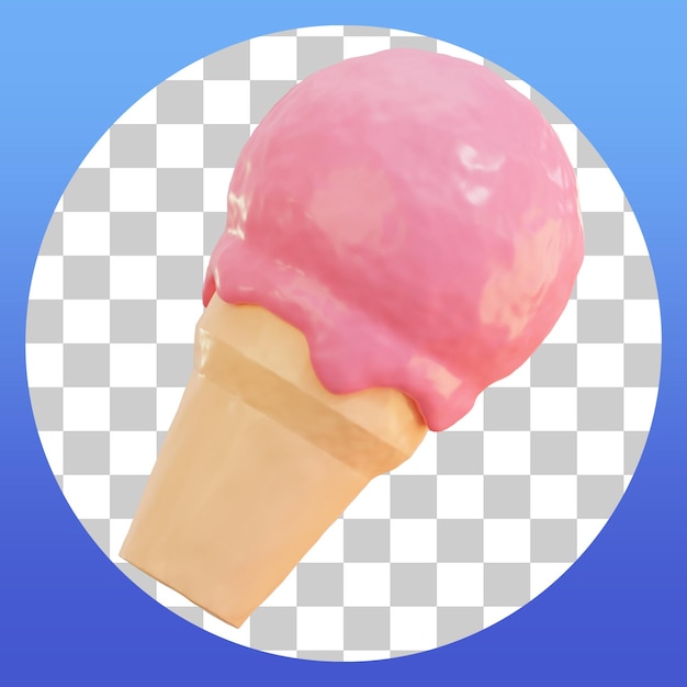 Uma casquinha de sorvete rosa com um círculo azul no meio.