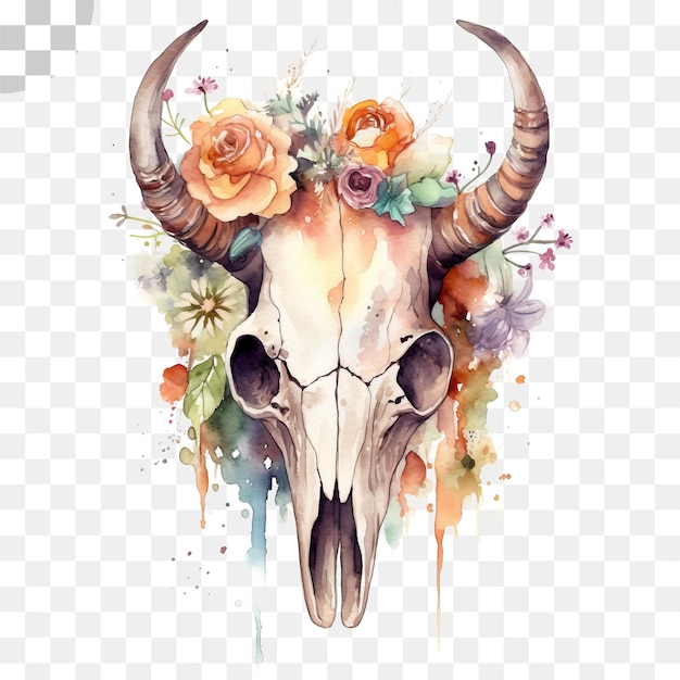 Uma caveira de vaca com flores e um touro - caveira de vaca png download