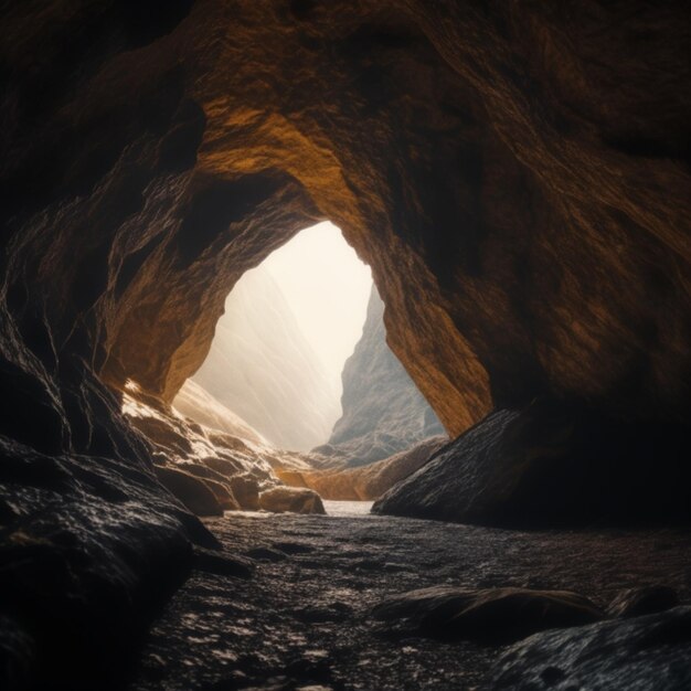 PSD uma caverna com uma luz brilhando através dela e uma grande abertura no meio