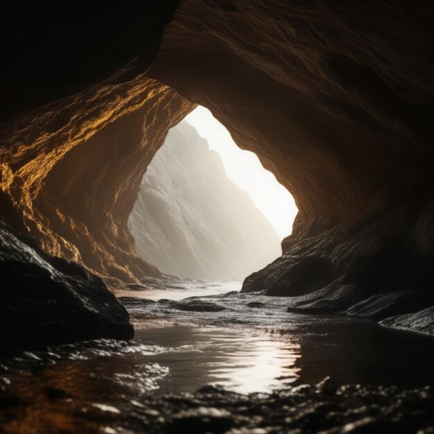 PSD uma caverna com uma luz brilhando através dela e uma grande abertura no meio