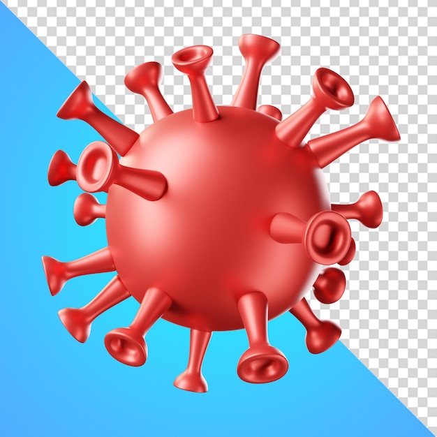 Uma célula de coronavírus vermelha com fundo azul e fundo azul.