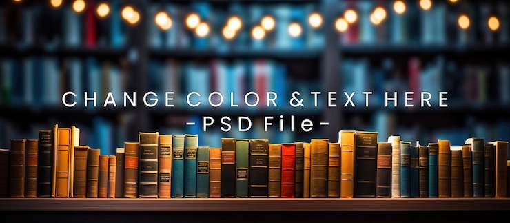 PSD uma cena aconchegante da biblioteca com uma prateleira de livros coloridos iluminados