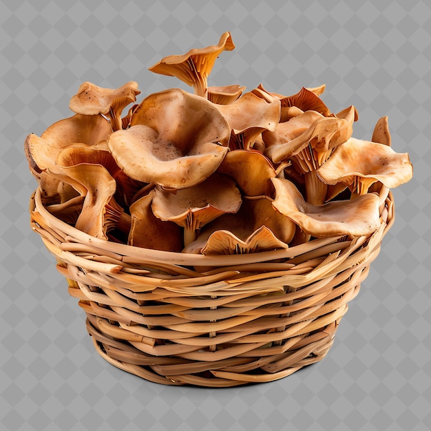PSD uma cesta de cogumelos com um fundo de um fundo cinzento