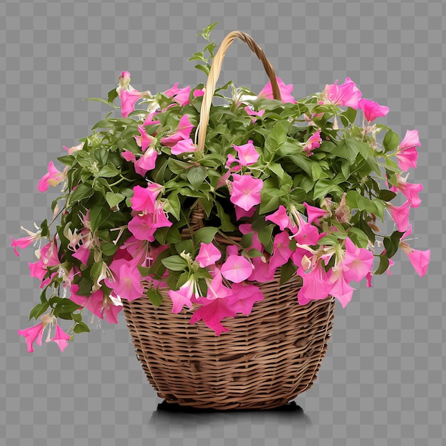PSD uma cesta de flores com uma alça que diz em vaso
