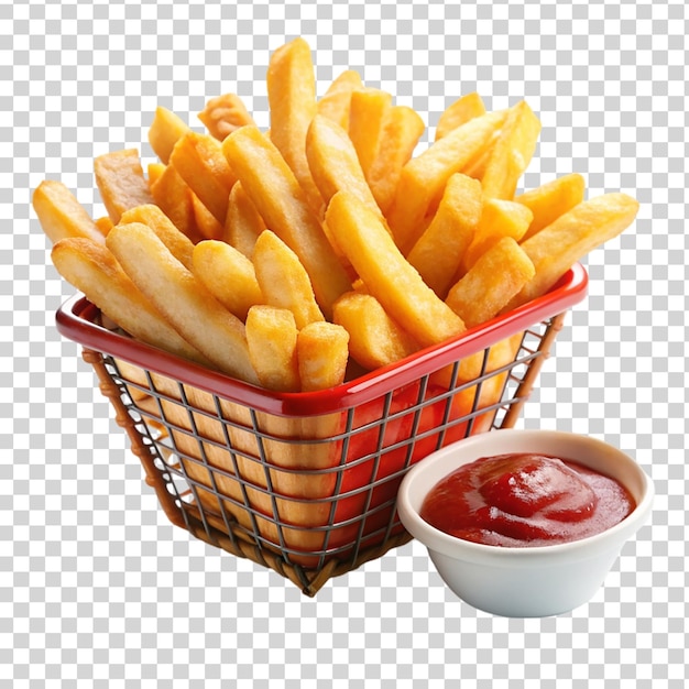 PSD uma cesta vermelha de batatas fritas isolada em fundo transparente