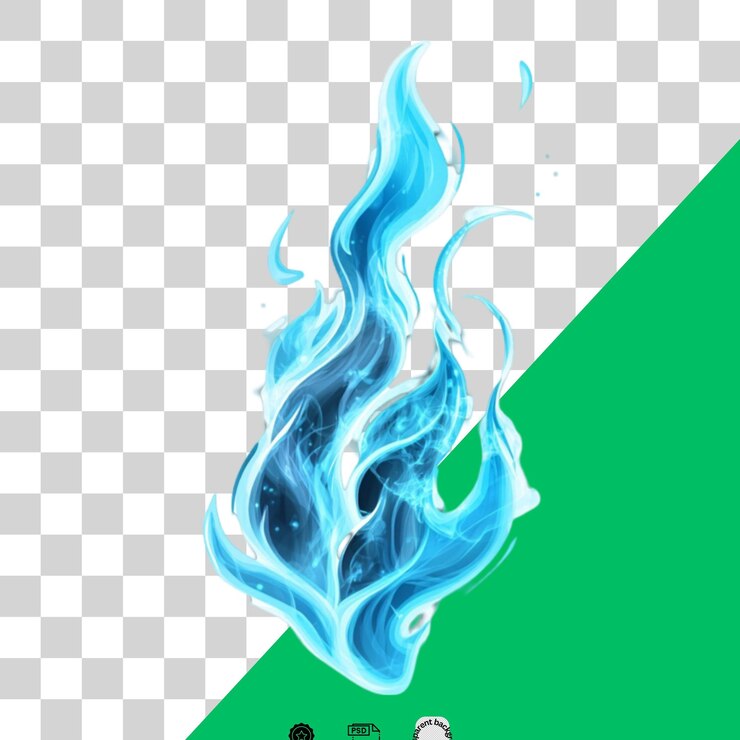 PSD uma chama azul radiante girando em um fundo branco transparente