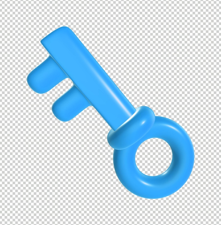 PSD uma chave azul com uma alça e um estilo de desenho animado de renderização em loop 3d