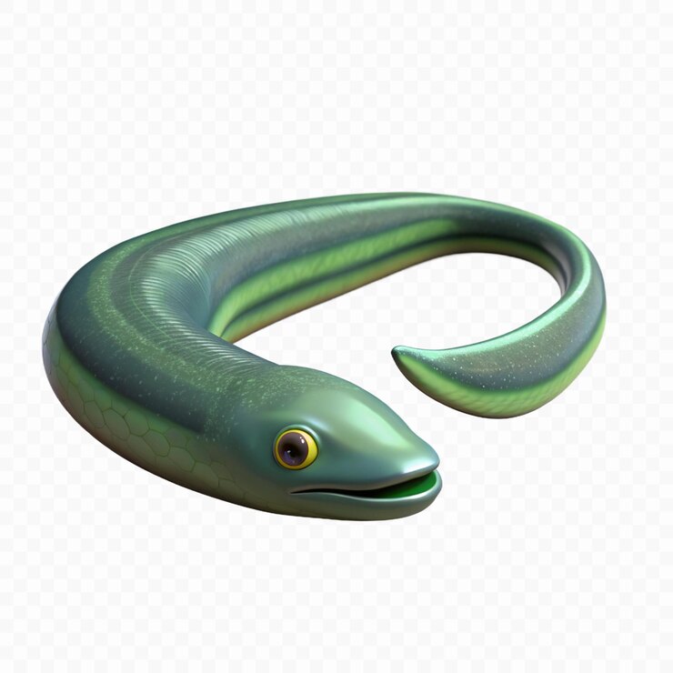 PSD uma cobra verde com um olho amarelo e uma cauda verde