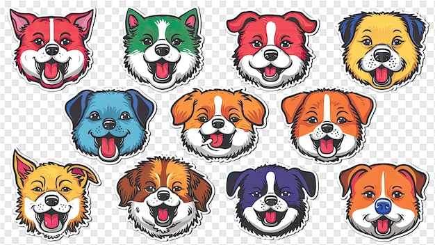 PSD uma colagem de cães com diferentes cores e seus rostos