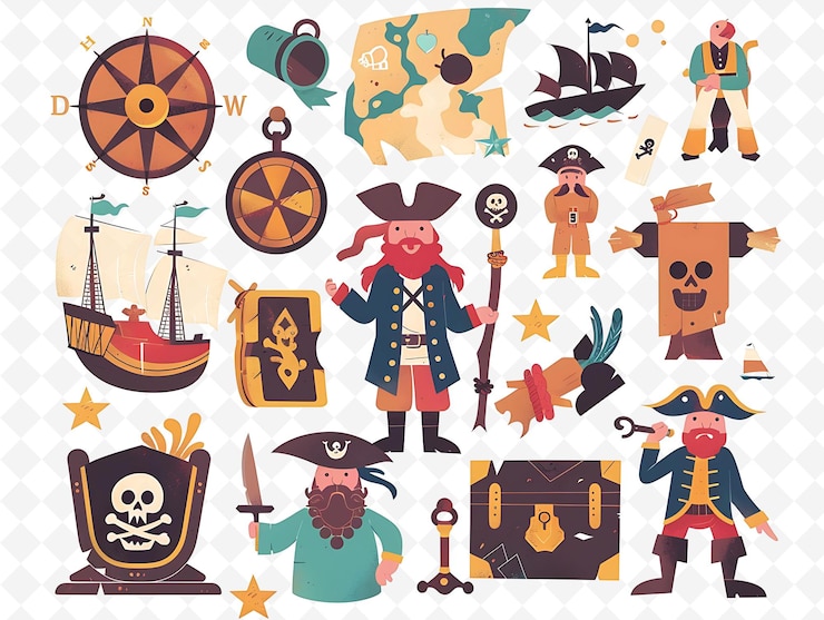 PSD uma colagem de imagens diferentes, incluindo um pirata e um pirata