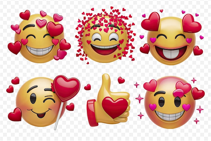 PSD uma colagem de sorrisos diferentes, incluindo um rosto sorridente e corações