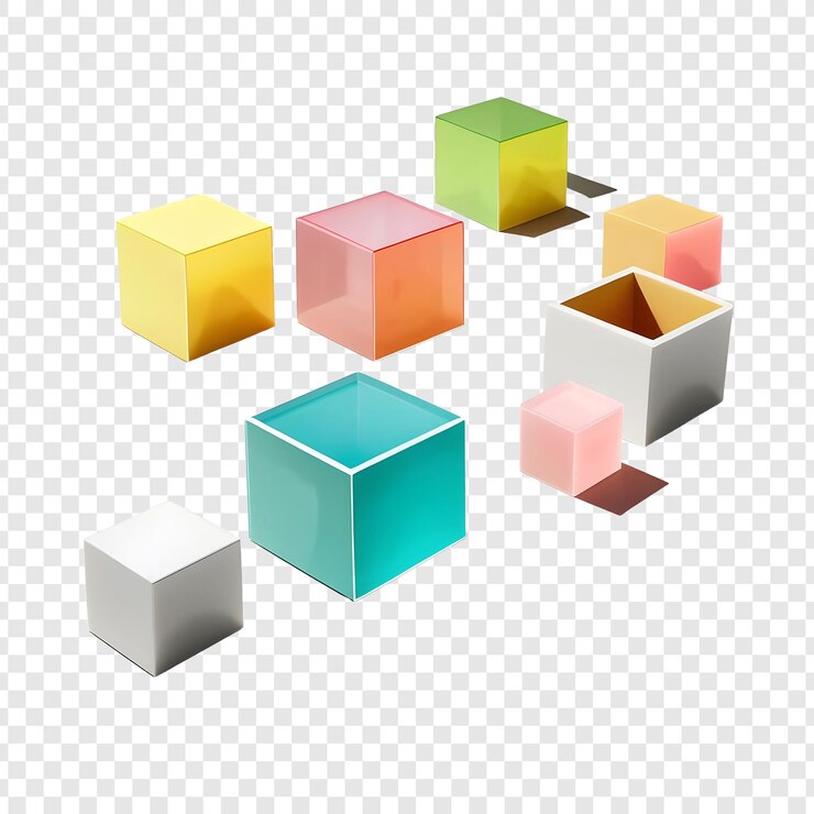 PSD uma coleção de caixas coloridas em um fundo branco
