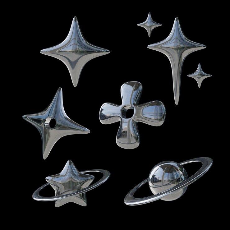 PSD uma coleção de estrelas de prata e um objeto em forma de estrela