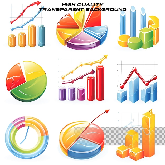 PSD uma coleção de gráficos de negócios, incluindo vários tipos em fundo transparente