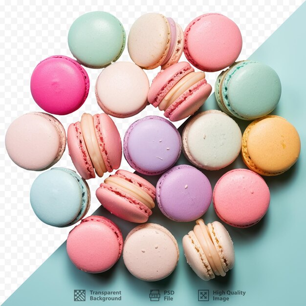 PSD uma coleção de macarons coloridos está disposta em um círculo.