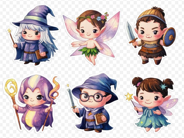 PSD uma coleção de personagens, incluindo uma fada e uma espada