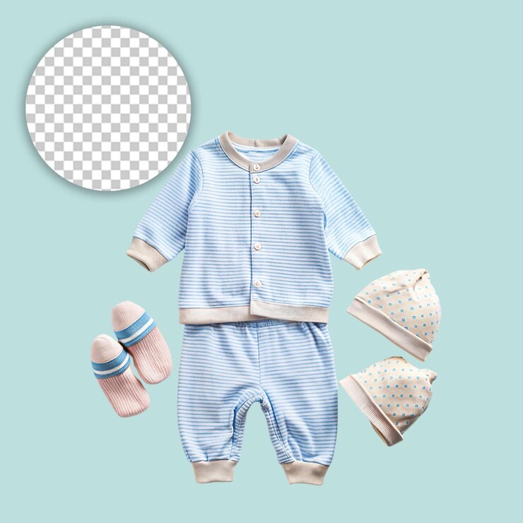 PSD uma coleção de roupas de bebê em fundo transparente