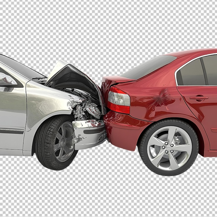 PSD uma colisão de dois carros isolados em fundo transparente