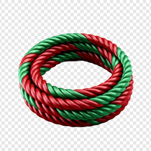PSD uma corda de plástico de cor verde e vermelha é enrolada e colocada isolada em um fundo transparente