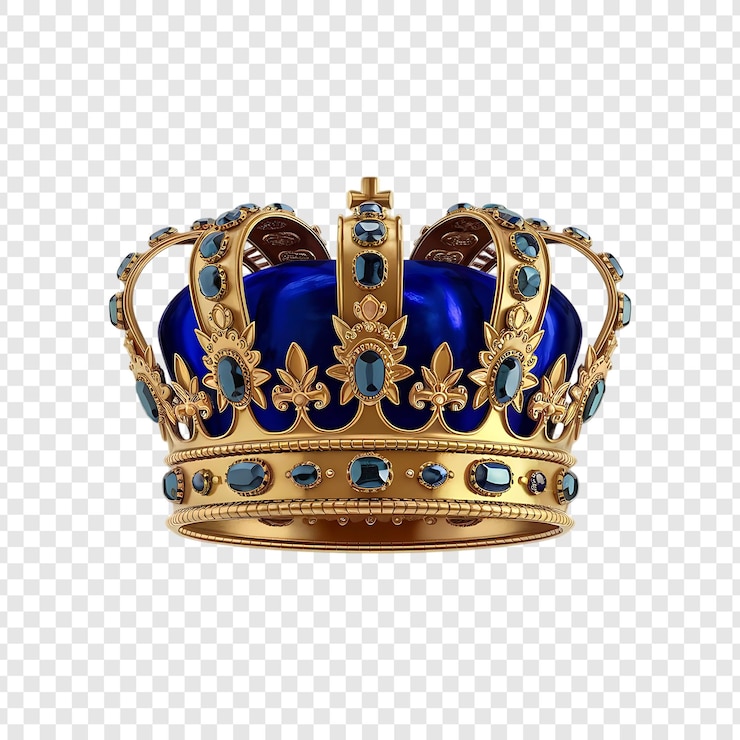 PSD uma coroa com um topo azul e detalhes dourados