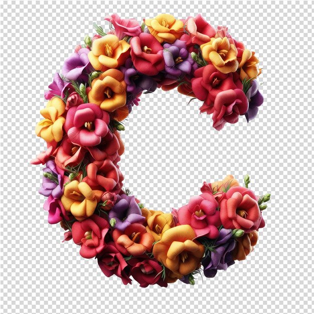 PSD uma coroa de flores coloridas feita por uma letra c