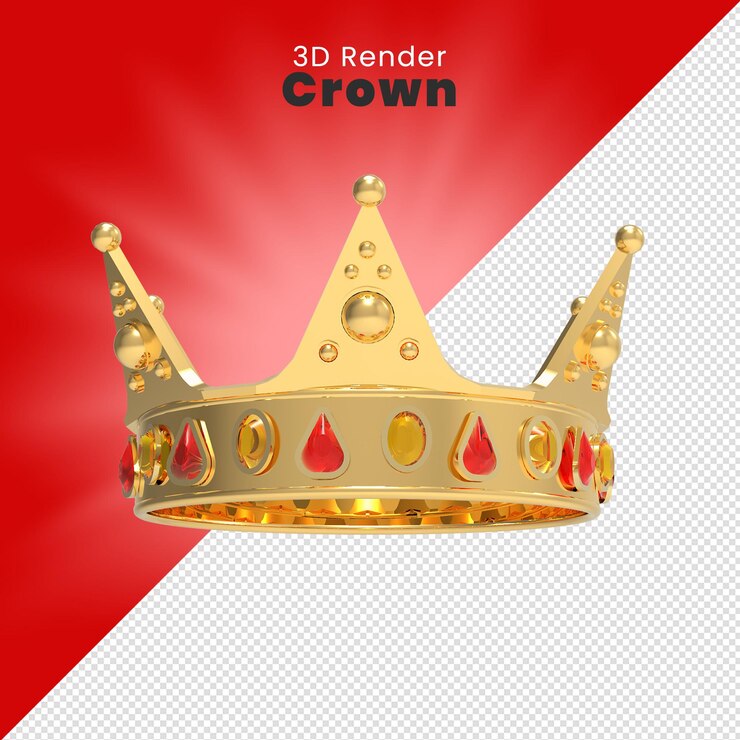 PSD uma coroa de ouro 3d com pedras vermelhas e amarelas coroa de ouro 3d com pedras preciosas