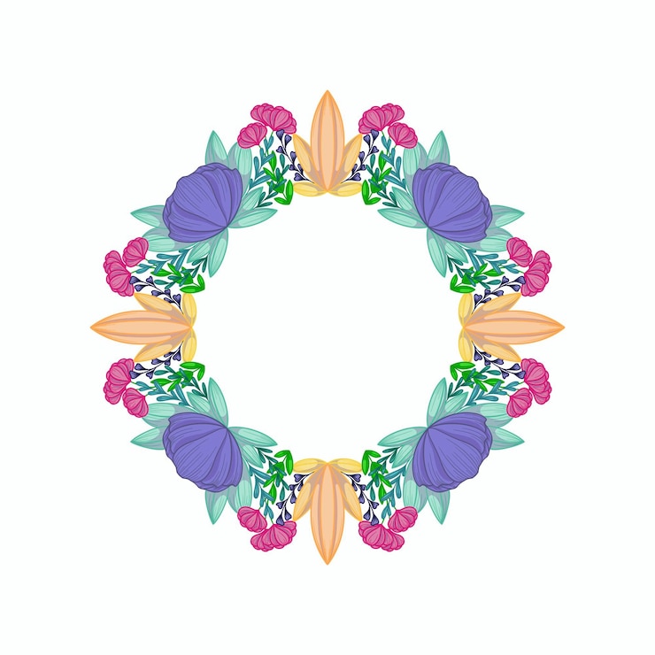 PSD uma coroa floral vibrante em tons brilhantes apresenta uma variedade de flores, folhas e galhos delicados