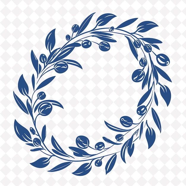 Uma coroa redonda com flores azuis sobre um fundo branco