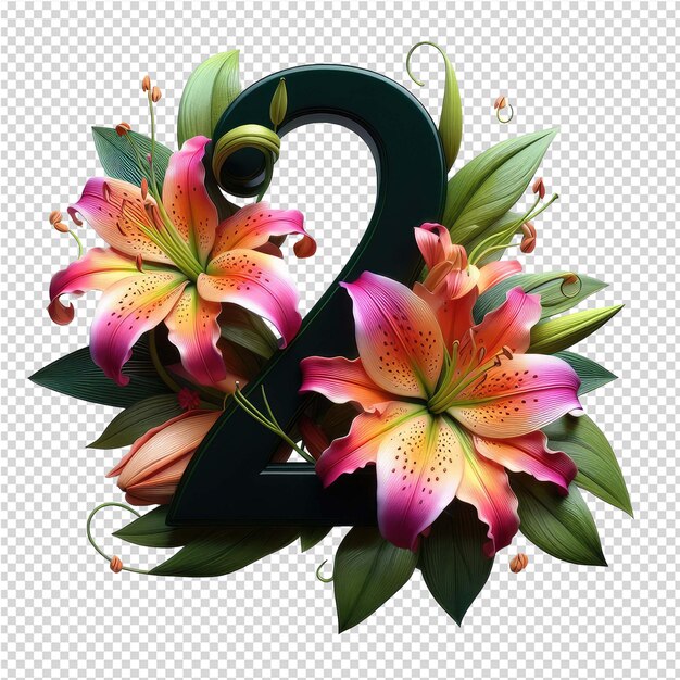 PSD uma decoração floral com o número 2