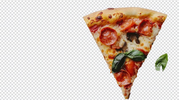 Uma deliciosa fatia de pizza carregada de coberturas perfeita para entusiastas da comida e criadores culinários à procura de imagens deliciosas