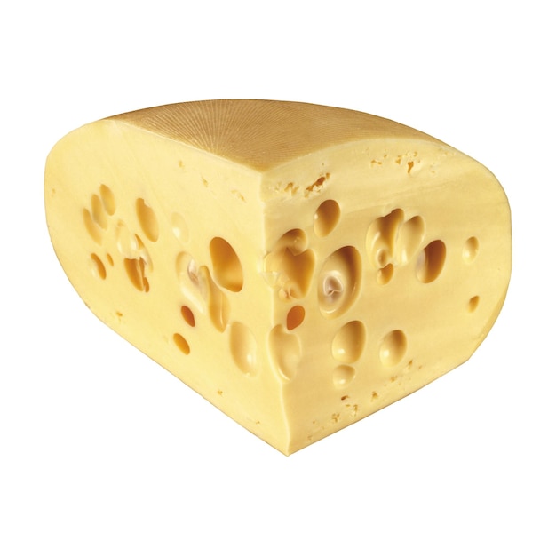 Uma deliciosa fatia de queijo suíço com muitos buracos.