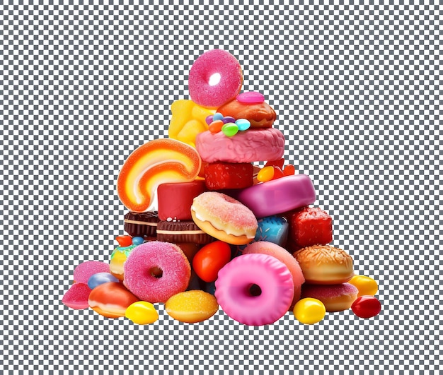Uma deliciosa mistura de doces isolados sobre um fundo transparente