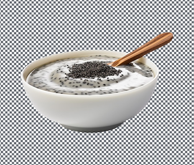 PSD uma deliciosa sopa de gergelim preto isolada sobre um fundo transparente.