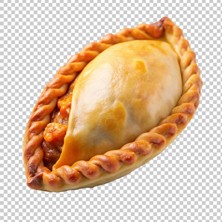 PSD uma empanada recém-cozida fica em uma superfície branca pronta para ser devorada em um fundo transparente