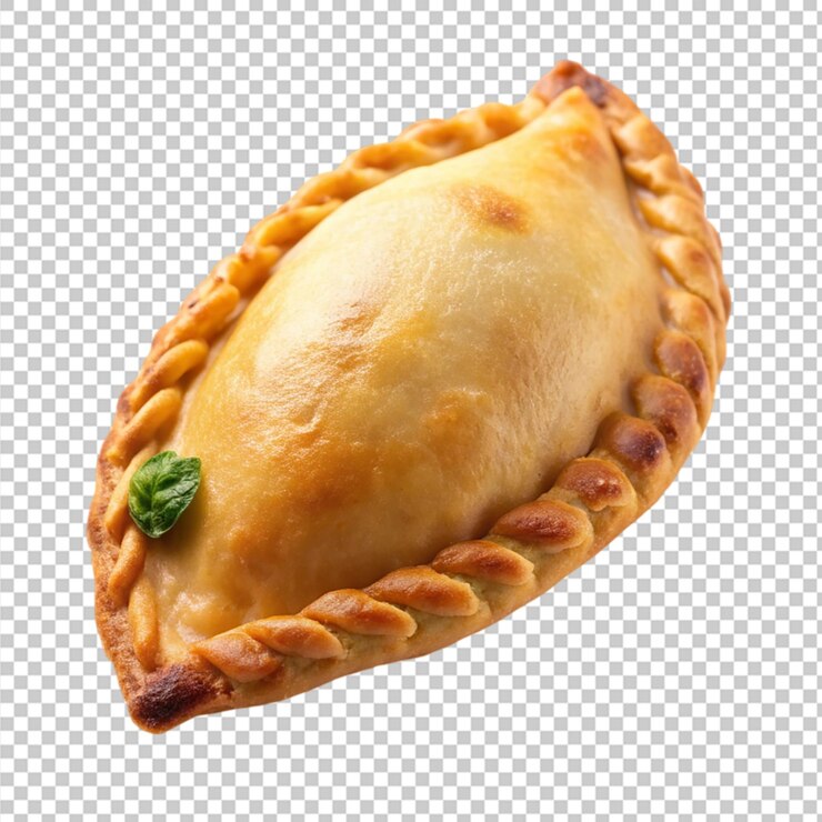 PSD uma empanada recém-cozida fica em uma superfície branca pronta para ser devorada em um fundo transparente