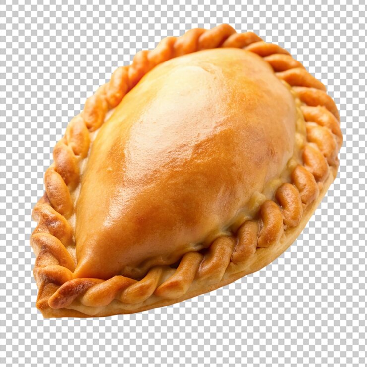PSD uma empanada recém-cozida fica em uma superfície branca pronta para ser devorada em um fundo transparente