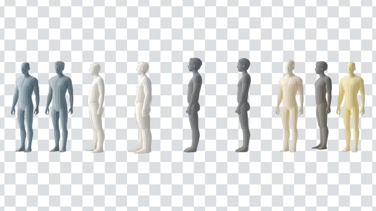 PSD uma envolvente ilustração 3d retratando diversas figuras humanas representando o multiculturalismo e a inclusão na expressão artística e no design