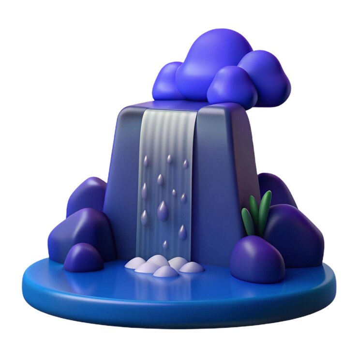 PSD uma escultura azul e roxa de uma nuvem com uma gota de chuva roxa sobre ela