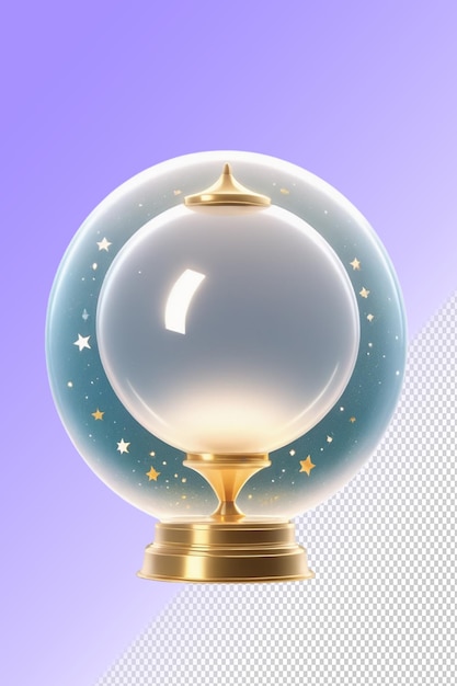PSD uma esfera de vidro com estrelas e uma base de ouro com a lua ao fundo
