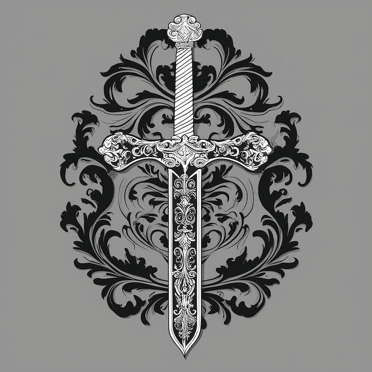 PSD uma espada com uma espada e um desenho nela