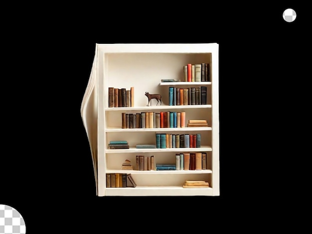 PSD uma estante em miniatura com capas de livros vazias enfatizando a ideia de que as histórias dentro desses livros invisíveis são ilimitadas e só podem ser imaginadas