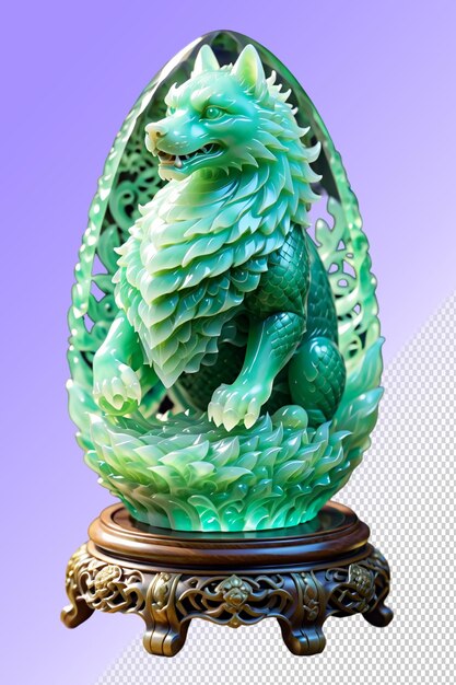 PSD uma estátua de dragão verde com fundo roxo