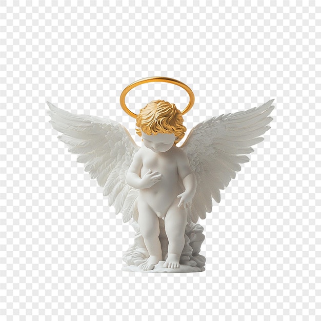 uma estátua de um anjo com um halo dourado na cabeça