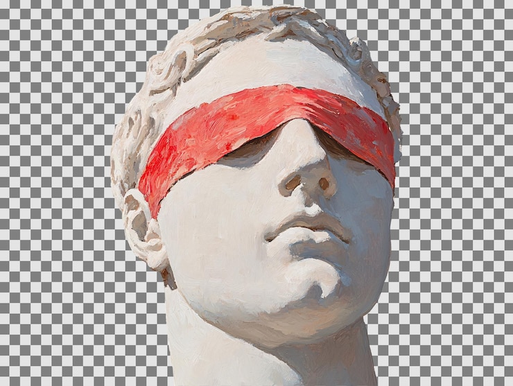 PSD uma estátua de um homem com uma faixa vermelha ao redor dos olhos