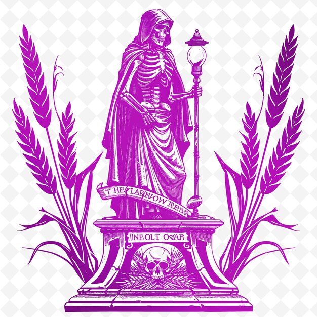 PSD uma estátua de uma mulher com um fundo roxo com um sinal que diz que o santo cruzou-o